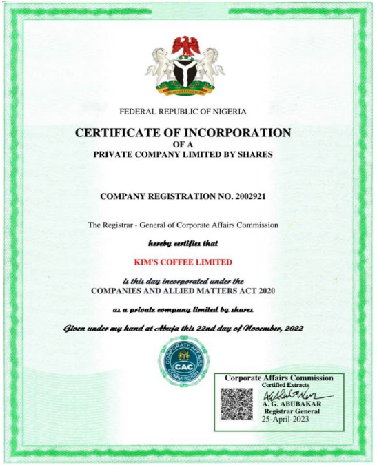 Certificate of Incorporation